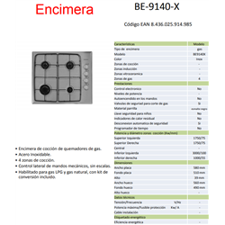 Encimera Benavent BE 9140 X  4fuegos, inox, Butano