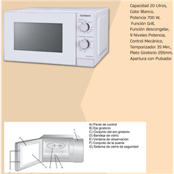 Microondas Corbero CMICM5020GW  20L, Blanco, Función Grill