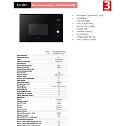 Microondas Corbero CMICM20GLNINTEG 20L, 800w Negr