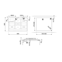 Encimera de cocción Gas Smeg SRV576GH5 5 fuegos, inox, 70cm